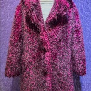 Vintage Faux Fur Pink and Black Leopard Print Coat
